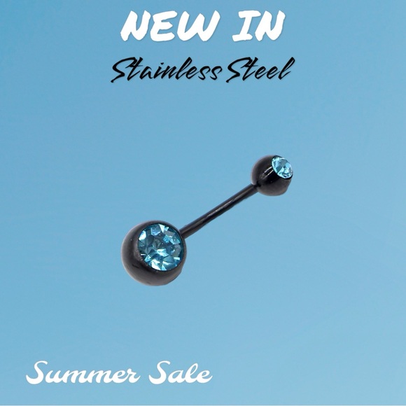 New Black Plated Stainless Steel 316L Turquoise Belly Button Ring Jewelry - Picture 3 of 3